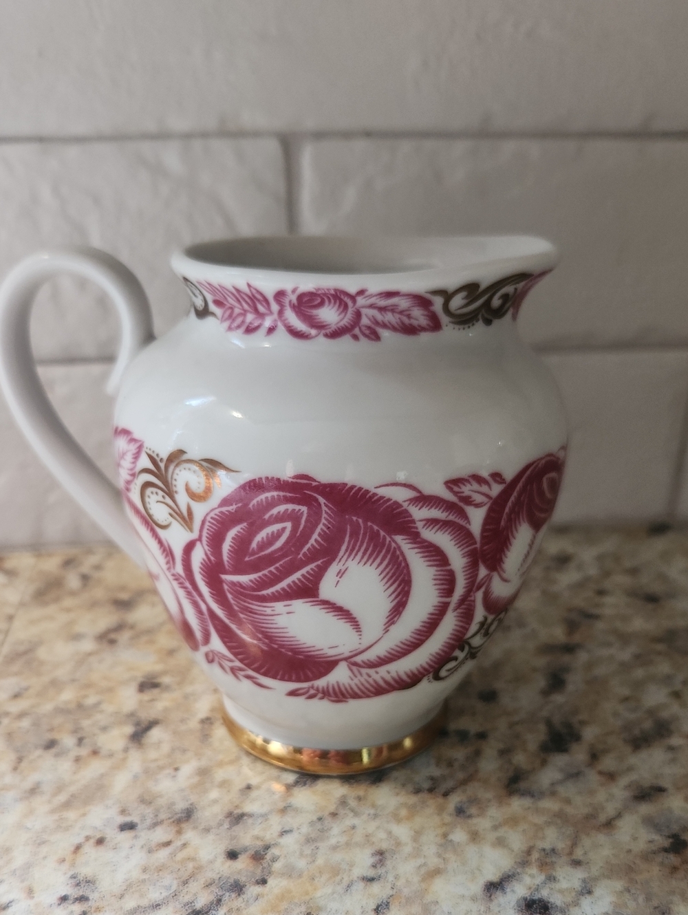 Vintage Soviet "Pink Wreath" Creamer